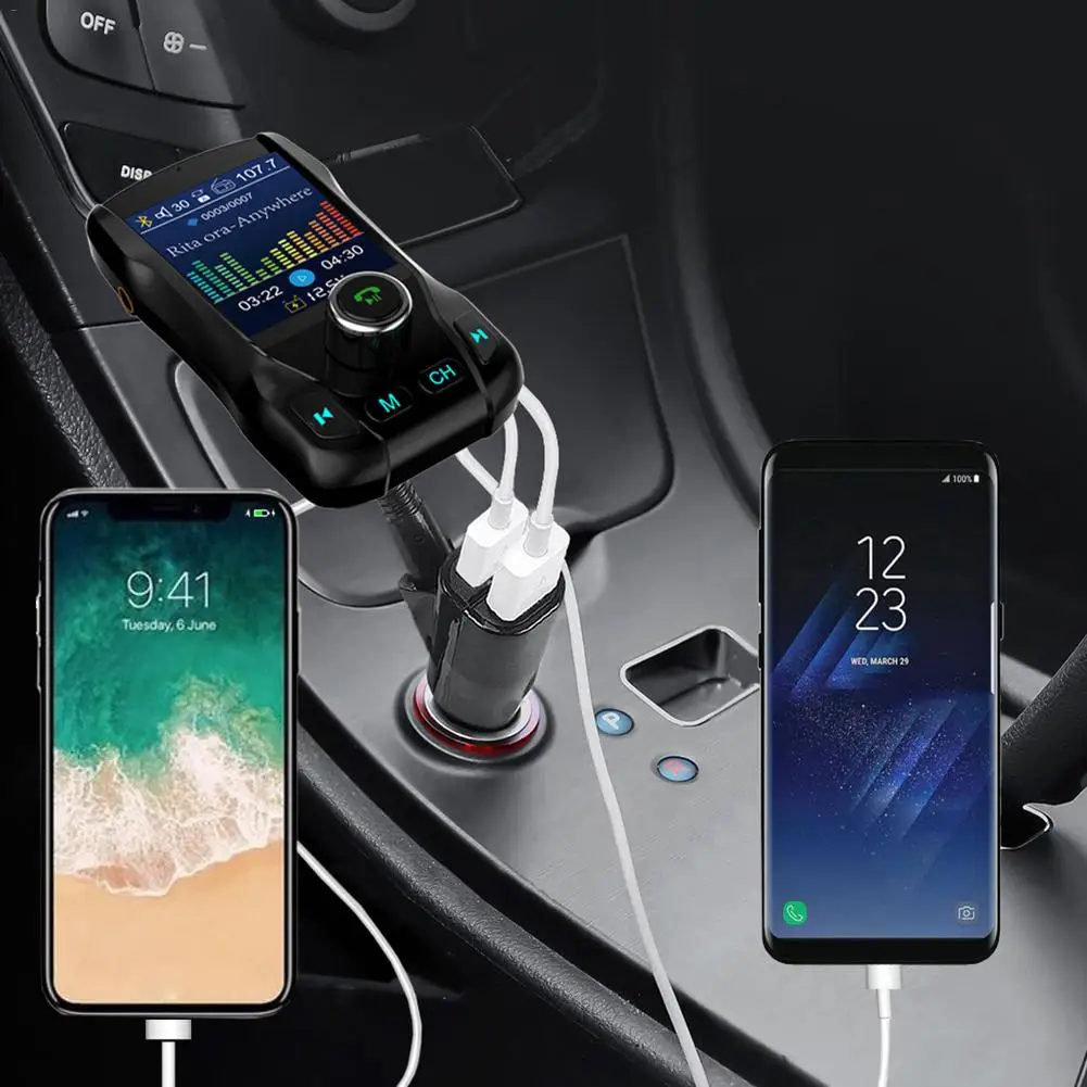 1,8 дюймов цветной экран fm-передатчик Автомобильный MP3 беспроводной Bluetooth автомобильный комплект свободные руки двойной USB Автомобильное зарядное устройство Поддержка TF& U диск
