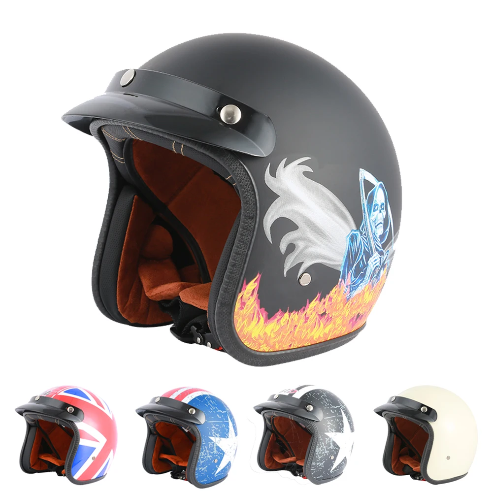BLD Vintage Motorcycle Jet Helmet Cafe Racer Open Face Retro 3/4 DOT Certified Casco Casque Moto for Man Women | Автомобили и