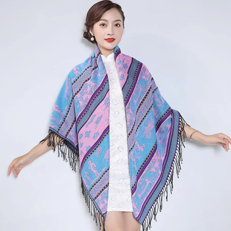 pink blue Уплотненный квадратный шарф женский классический 135x135 см зимний теплый кашемировый шарф из пашмины с кисточками одеяло для путешествий - Цвет: pink blue