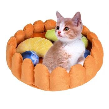 

Pet Cat House Pad Bed Warm Winter Pet Supplies Pet Litter Fruit Tart Bed Mat Kennel Plush Nest For Small Medium Dogs 1PC