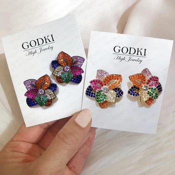 

GODKI Spring Luxury Color Flowers Stud Earrings For Women Wedding Cubic Zirconia Dubai Bridal Earring Jewelry Accessories 2020