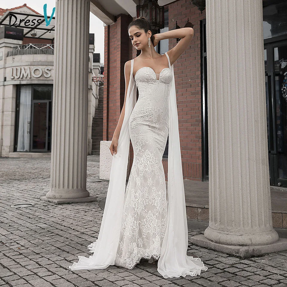 Слоновая кость Dressv Милое Свадебное платье с вырезом, кружевное платье русалки со шлейфом, на молнии, труба, для улицы и церкви, свадебное платье, на заказ - Цвет: Слоновая кость