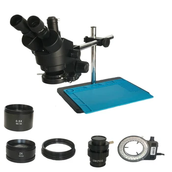 

3.5X- 90X Simul Focal Industrial Trinocular stereo microscope Soldering dual arm microscopio led lights lamp jewelry pcb repair