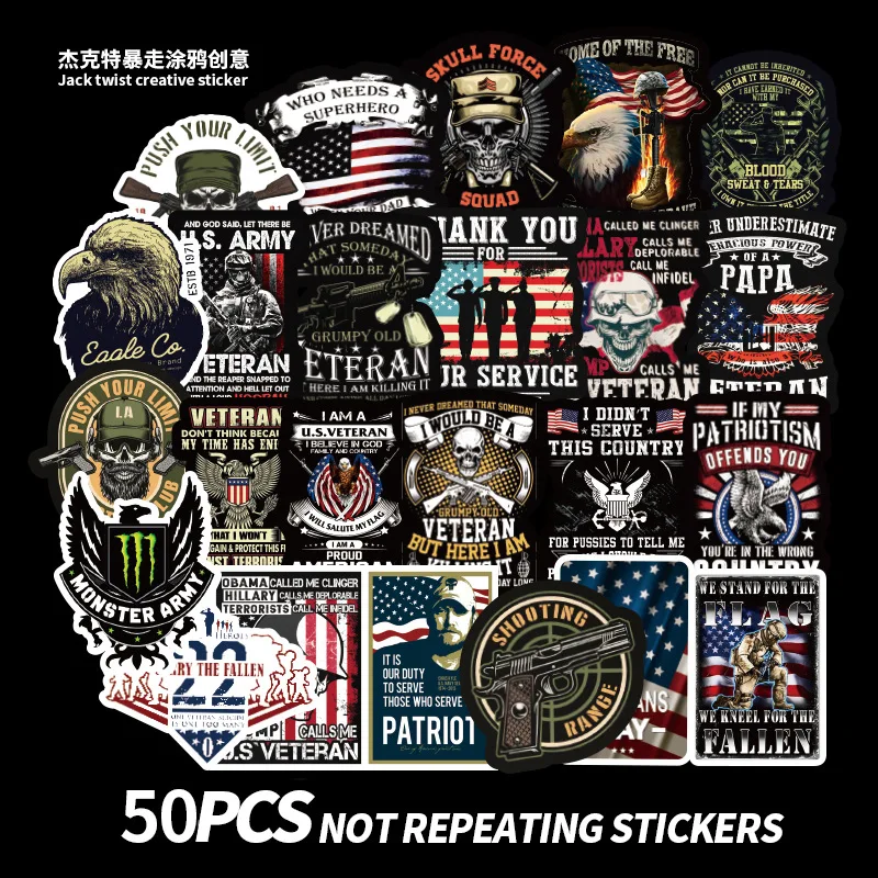 50 pcs Kawaii 50 Memorial Veterans Американский Праздник Наклейка ПВХ граффити наклейка чемодан гитара Авто Наклейка Водонепроницаемая наклейка s - Цвет: 50 pcs