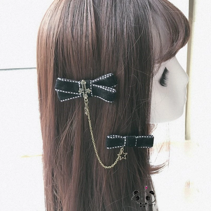 Готический стиль ретро крест головной убор с бантом Лолита девушка заколка для волос головной убор черные аксессуары для волос боковая заколка утка