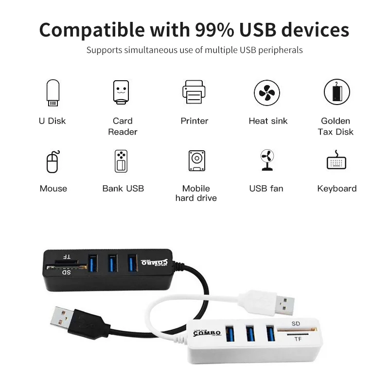 מפצל usb משולב למחשב עם כניסה לכרטיס זכרון