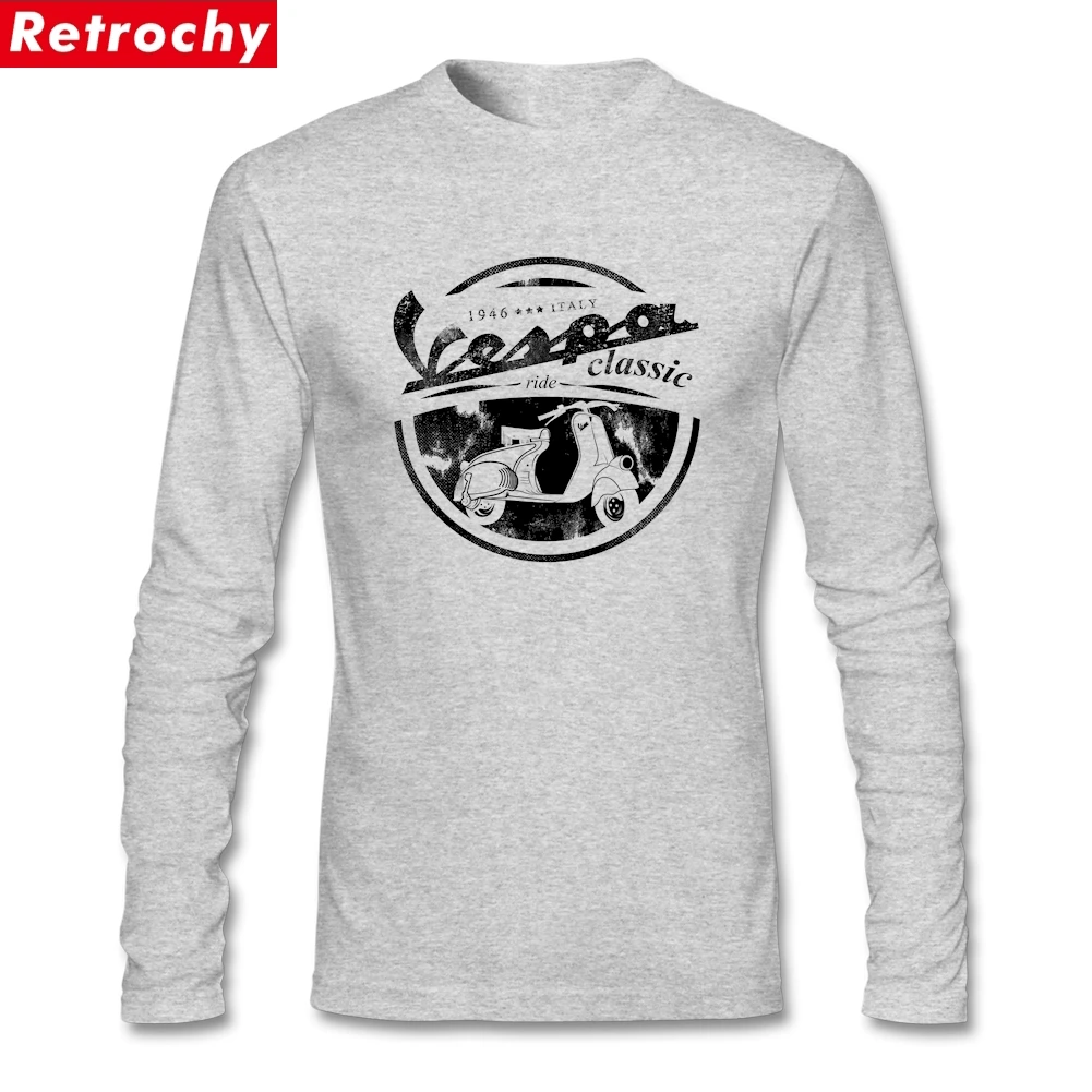90s хип хоп Vespa Футболка Винтаж для мужчин Италия скутер бренд с длинным рукавом Классический 80's футболка Молодежная футболка плюс размер - Цвет: Серый