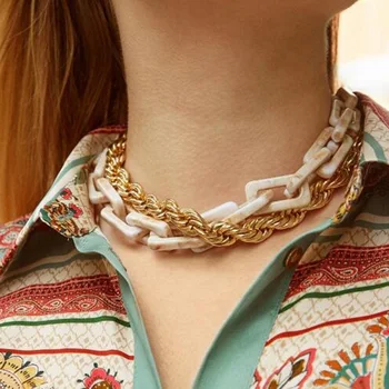 

Exknl Vintage Collier Bohemian Statement Big Chain Collar Necklace Resin Nightclub Hip hop Choker Necklace For Women Jewelry