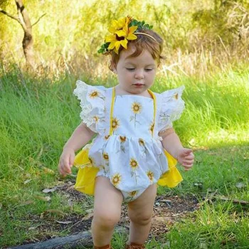 

Chrysanthemum Baby Girl Bodysuit Romper With Headband Cute Newborn Girl Jumpsuit Romper Short Sleeve Infant Girl Bodysuit D30