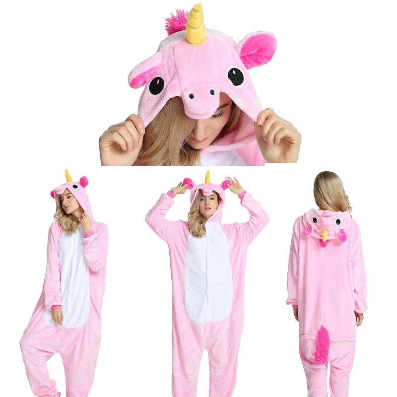 Пижамы унисекс для взрослых, кигуруми, животных, набор для косплея, аниме стежка, единорог, Фланелевая пижама с героями мультфильмов, теплая Пижама, единорог, ночная рубашка - Цвет: Pink tenma unicorn