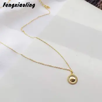 

2019 New Listing 925 Sterling Silver Smooth Round Pendant Necklaces For Women Simple Mirror 18k Gold Pendant Women