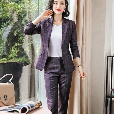 Wine Pant Suit Женский комплект из 2 предметов, модный брючный костюм Блейзер куртка и штаны, деловой костюм для офисной леди, осенне-зимний комплект года - Цвет: Wine Pant Suit