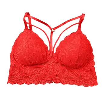 

Sexy Style Lady Sexy Floral Lace Jacquard Bra Solid Color Deep V Cross Strap and Waist Tank Top