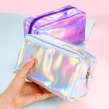 

2020 new square PU cosmetic bag laser hand cosmetic bag student laser pen bag bright pillow laser wallet