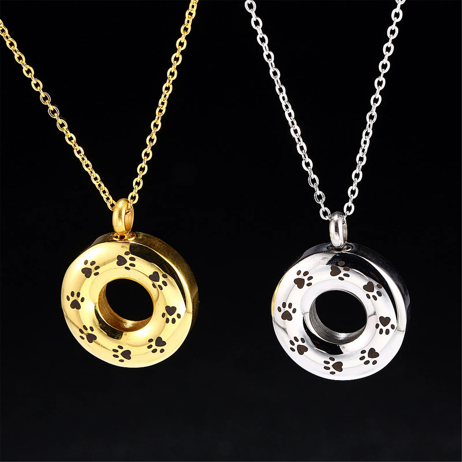 Pet Cremation Jewellery Dog Footprint Swimming Ring Wheel Shape Ashes Necklace Urn Memorial Multi Color Round Openable Pendant