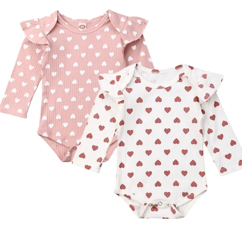 Casual 0-24M Toddler Newborn Infant Baby Girls Clothes Peach Heart Ruffle Jumpsuit Knitting Bodysuit Autumn Outfit | Мать и ребенок