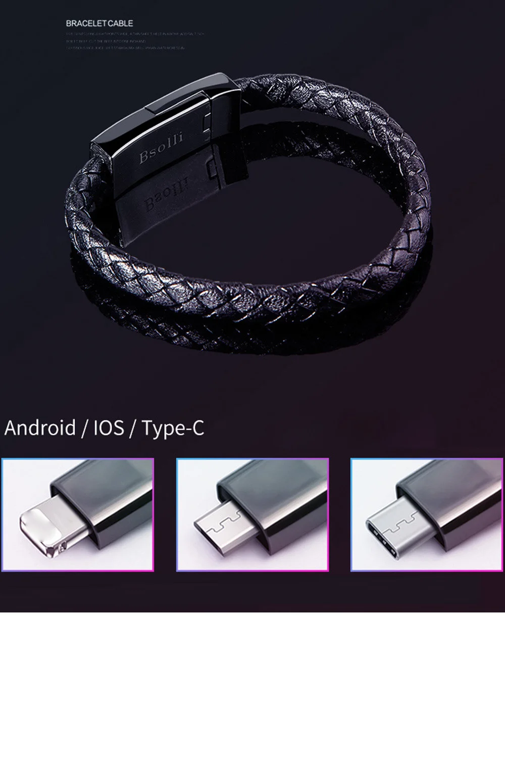 Travel Fast USB Phone Chargers Bracelet Charger Data Charging Cable Sync Cord For iPhone 7 6s Bracelet Men Steel Magnetic Clasp