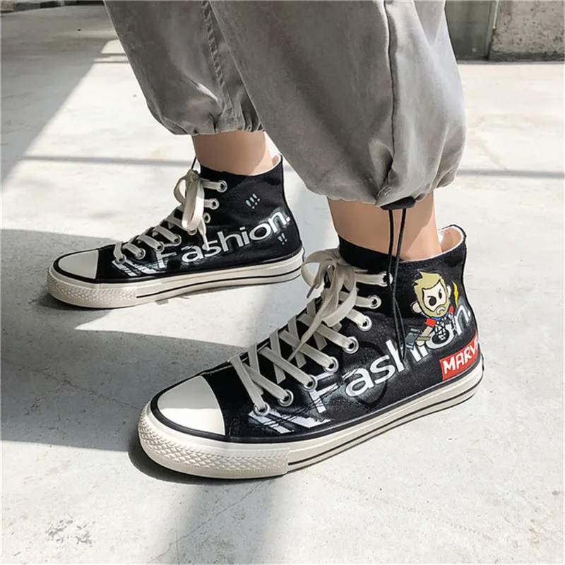

Spring and autumn new high-top canvas shoes men's shoes trend color matching letters breathable casual shoes shoes men comfortab