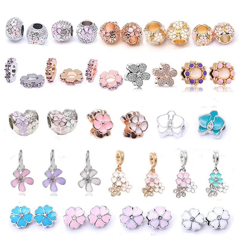 

Boosbiy 2pc Hot Sale Crystal Flower Series Pendants Charms Fit Brand Bracelets Necklaces For Women Jewelry Accessories Making