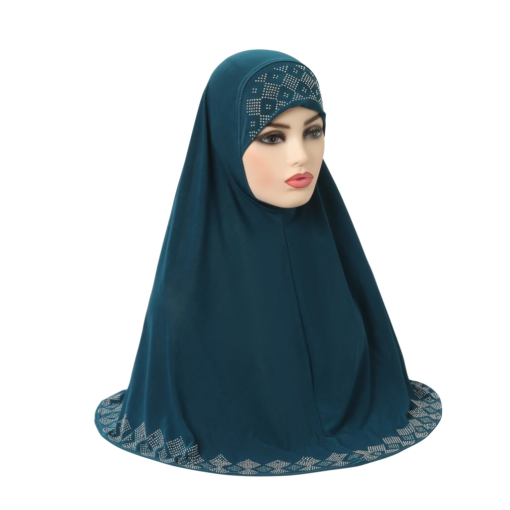 H146 high quality medium size 70*70cm muslim amira hijab with rhinestones pull on islamic scarf head wrap headwear | Тематическая