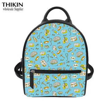 

THIKIN Heart Brain Cartoon Pattern PU Backpacks for Women Mini Bagpack Girls Bookbag Ladies Luxury Shoulder Backpack Females