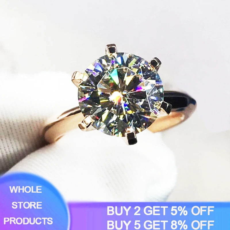 

YANHUI Have 18K RGP LOGO Pure Solid Rose Gold Rings Luxury Round Solitaire 8mm 2.0ct Zirconia Diamond Wedding Rings For Women