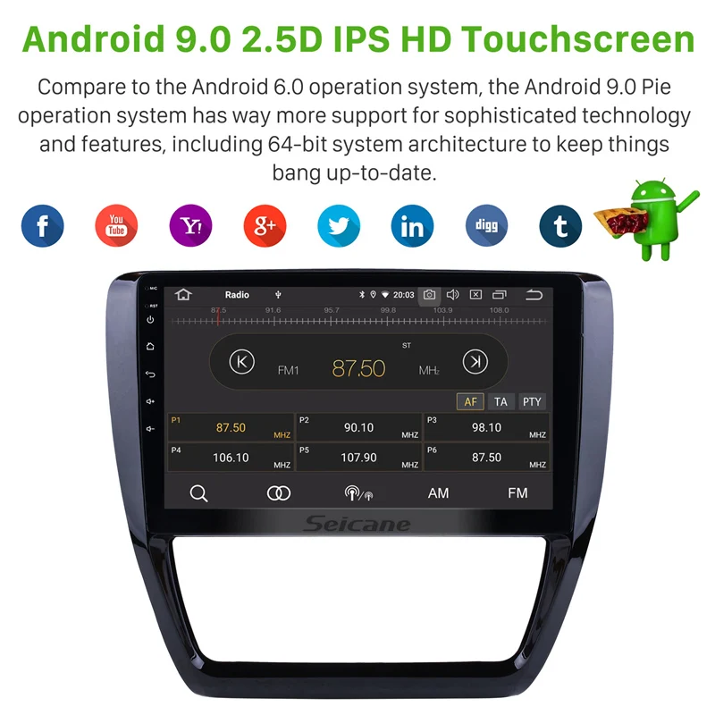 Seicane 10,1 дюймов HD сенсорный экран Android 9,0 Автомагнитола для 2012 2013- Фольксваген SAGITAR Поддержка Bluetooth wifi SWC 4G