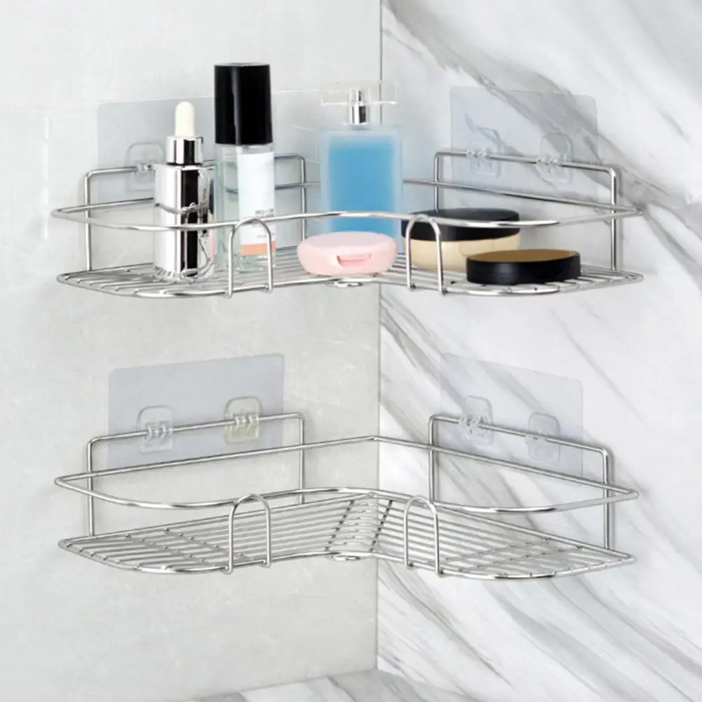 1 Set Durable Shower Sundries Organizer Corner Storage Rack Widely Use Sundries Storage Shelf Stable for Indoor