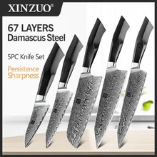 XINZUO 5 sztuk zestaw do wycinania nóż styl japoński VG10 damaszek Steel Kitchen Chef Sharp Cleaver krajalnica stek Gyuto nóż narzędzie do gotowania