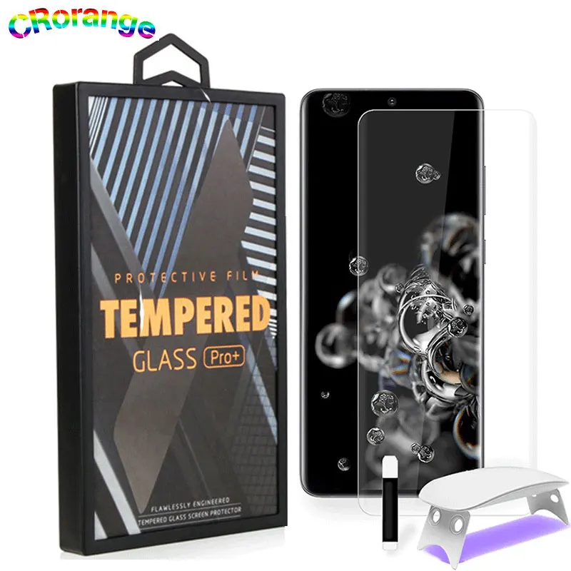 UV Glass For Samsung note20 ultra S20 Plus Full Cover S10 Plus Full Glue UV Liquid Screen Protector Mate 40 Pro P40 Pro P30 Pro