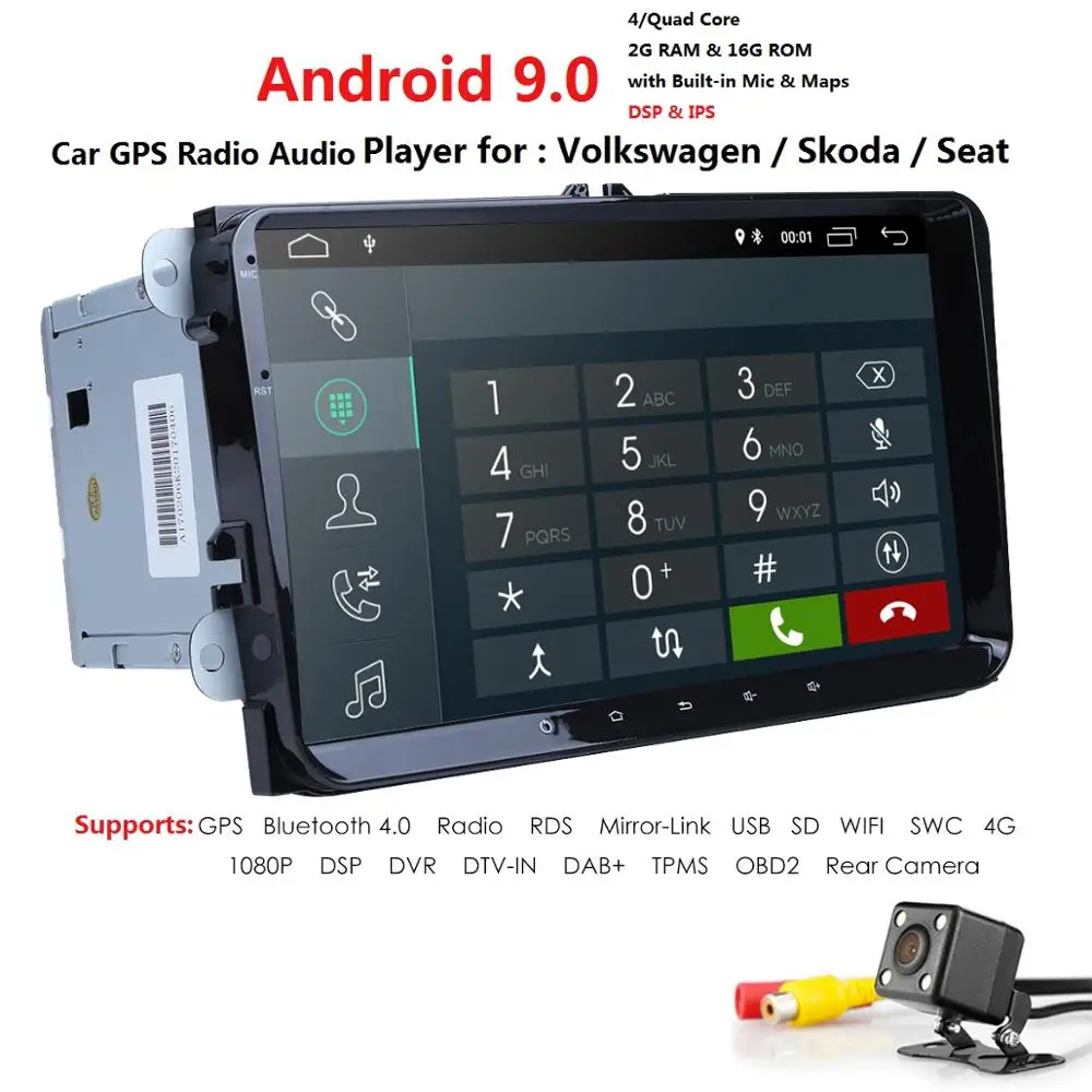 Best Hizpo 1024*600 2 din Android 9.0 Car No DVD Radio GPS For V W Passat Estate/Sedan/Wagon/Allfrack/CC POLO 1080P SWC TPMS 4G 2