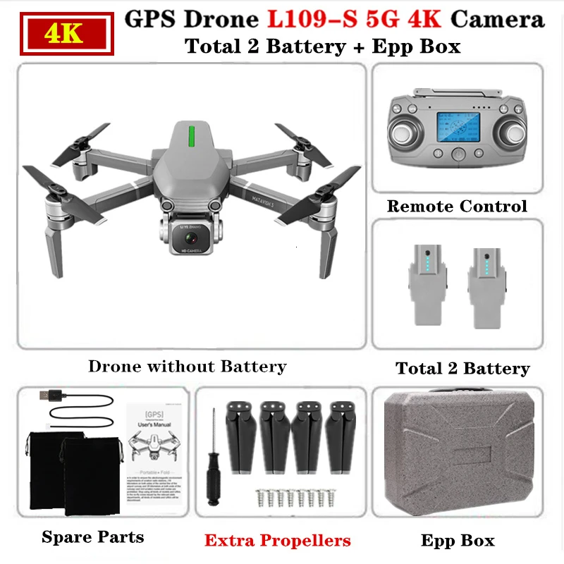 L109S-Epp Box-2 Радиоуправляемый Дрон L109-S gps Профессиональный Квадрокоптер 5G WiFi FPV 4K HD ESC камера бесщеточный вертолет 25 минут время полета VS F11 SG906 - Цвет: L109S-Epp Box-2