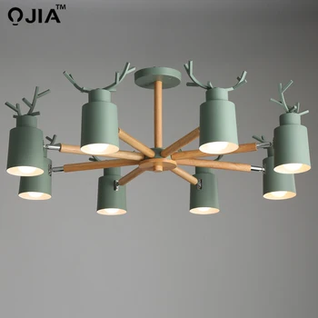 

Modern LED Chandelier Lighting For Living Room white grey green Chandeliers Wooden Lustres Wood Dining Lamp Kitchen Lighting der