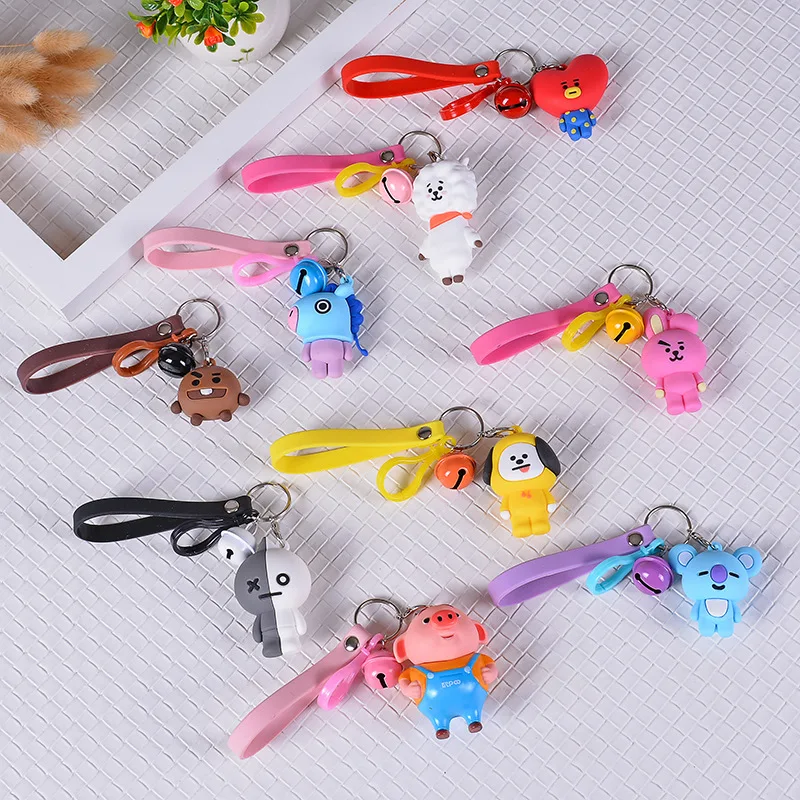 

kpop bangtan boys "TATA" RJ etc Personalized Cute Cartoon Bell Keychain Bag Chains For Women Men Jewelry Bangtan Accessories