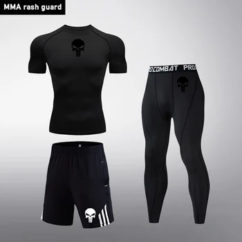 

Brand Men's Clothing 3 pieces / set Male track suit Gym fitness compression running clothes jogging Top sports exercise Set 4xl
