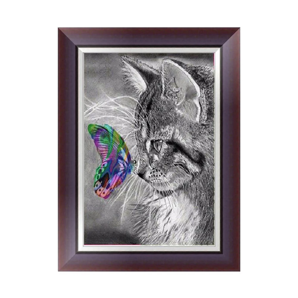 

DIY 5D Diamond Cat & Flower Painting Cross Stitch Square Mosaic Diamond Embroidery Cats Needlework Patterns Rhinestone Paintings