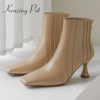 

krazing pot sheep leather square toe strange high heel online star recommend winter shoes mature lady elegant ankle boots L02