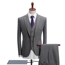 

2020 Autumn New British Men's Suit Set Three Pieces Slim Fit Business Solid Color Professional Formal Wear Large Size 4XL