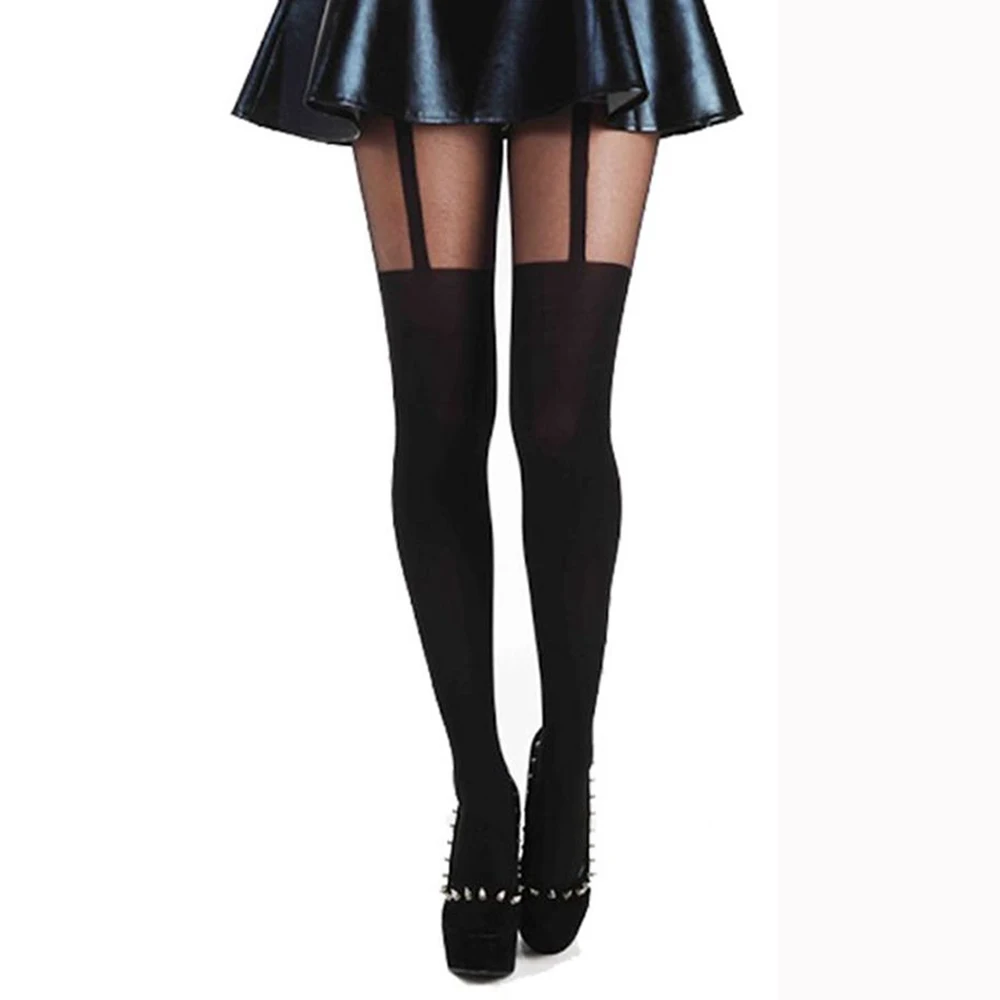 

EIE New Fashion Sexy Black Mock Suspender Tights Women Girls Pantyhose Temptation Sexy Stockings Hosiery Spring Autumn 2020
