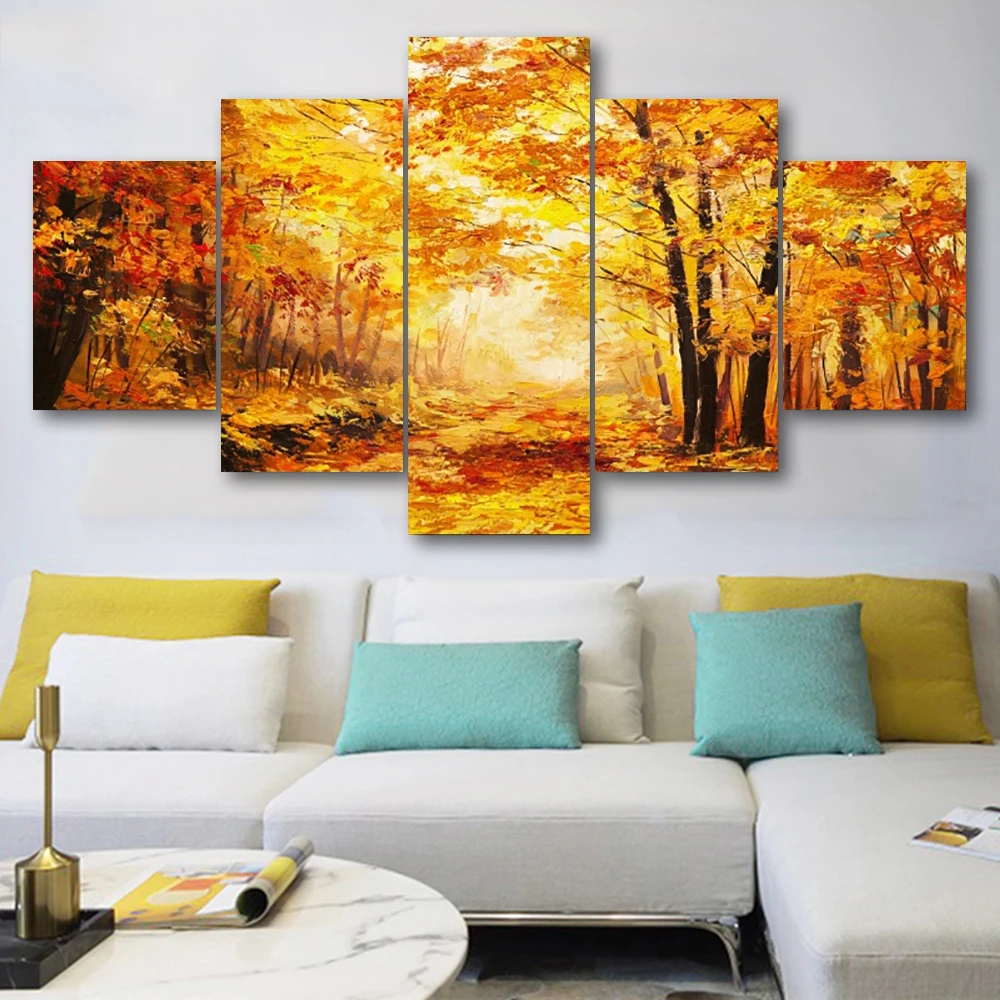 buy Laeacco Autumn Leaves Forest View Landscape Modern Art Canvas Oil Painting Poster Prints Bed Living Room Wall Decoration Picture