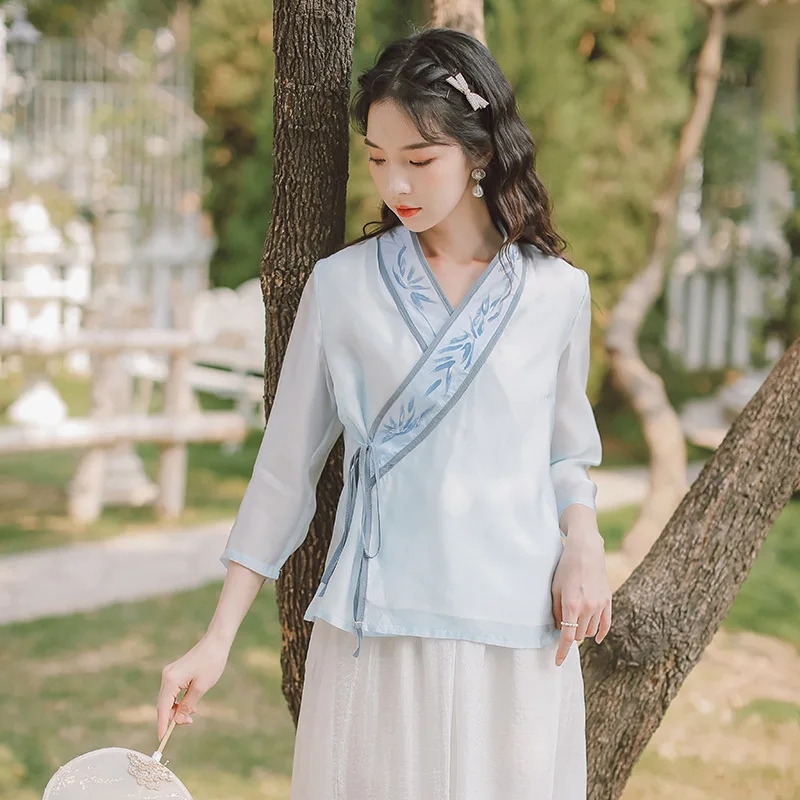 빈티지 중국 셔츠, 봄/여름 당나라 상의, 심플한 스타일 당나라 정장, 여성 Hanfu 셔츠, 우아한 당나라 의류 가디건