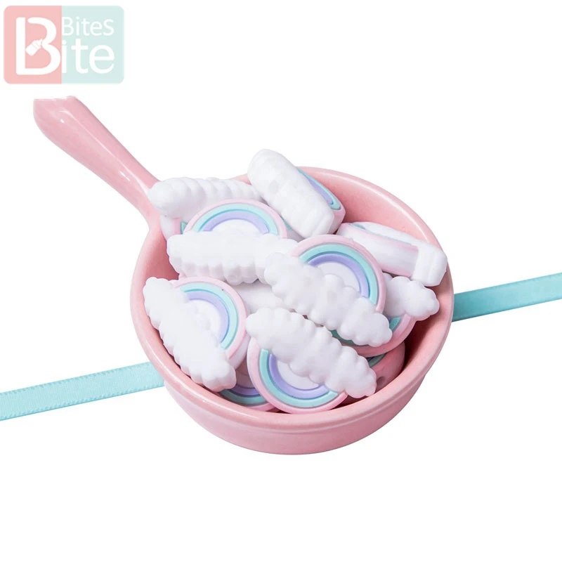 50pc Silicone Beads Baby Teether Rainbow Cloud Food Grade Teeth Tiny Rod Rodent DIY Pacifier Chain Nursing Bracelet Baby Product
