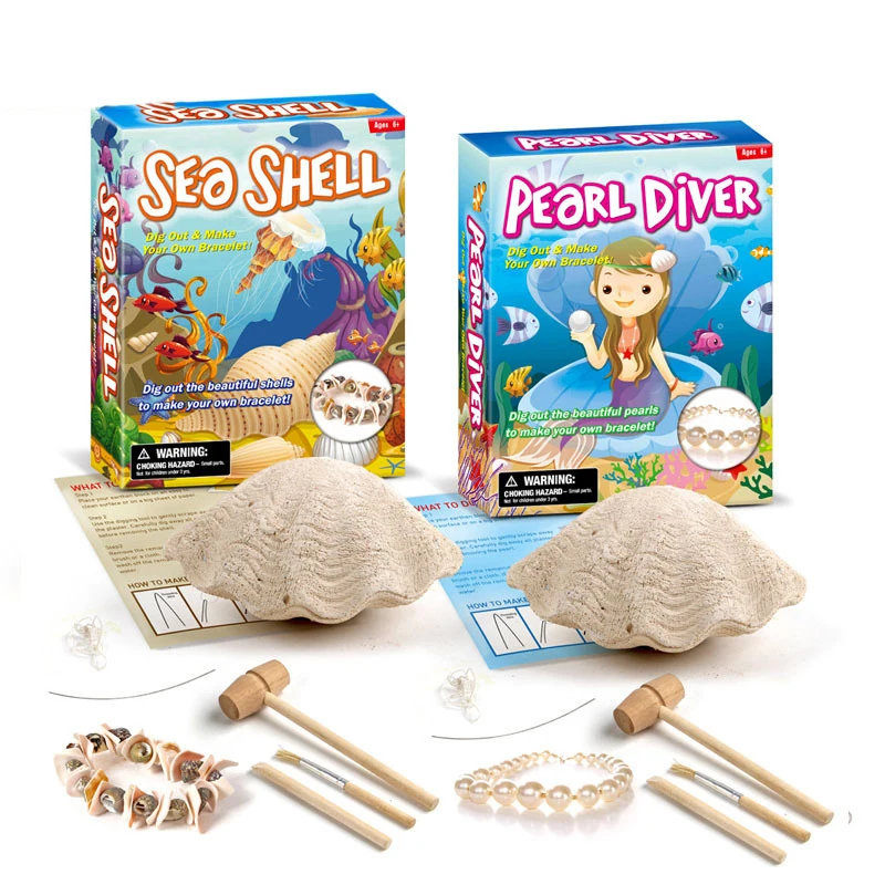 

Kid Archeological Digging Handmade Toys Shell Pearl Fossil Digging DIY Making Pearl Bracelet Creative Gift For Kids Brain Game