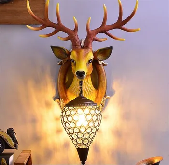

Luxury Wall Sconces UL Resin Deer Head with Crystal Dome Industrial Vintage Wall Lamp Fixture Simplicity Bronze Finish Arm Swing