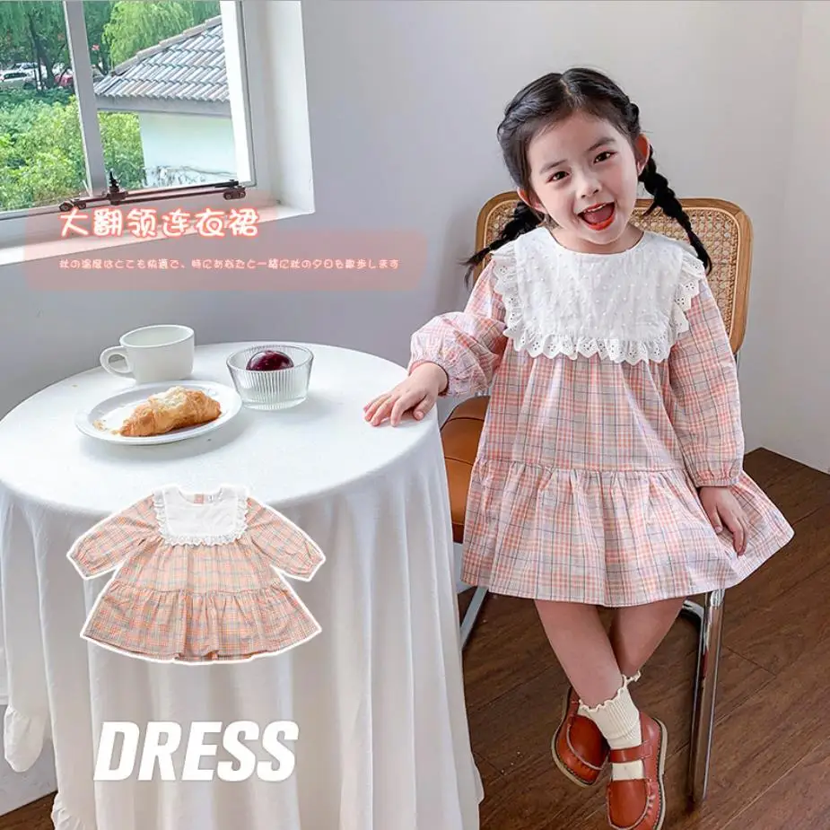 Осеннее клетчатое платье с длинными рукавами 7 штук в партии милое принцессы