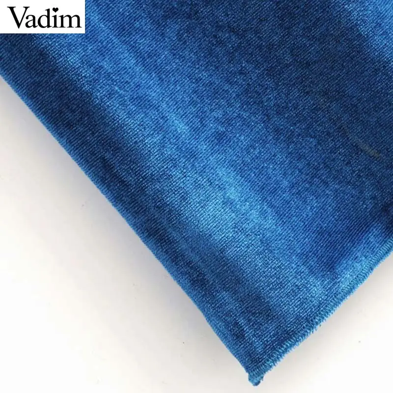 Vadim сексуальное бархатное платье миди без рукавов, милое платье с v-образным вырезом и открытой спиной, женские повседневные Летние шикарные синие платья QD083