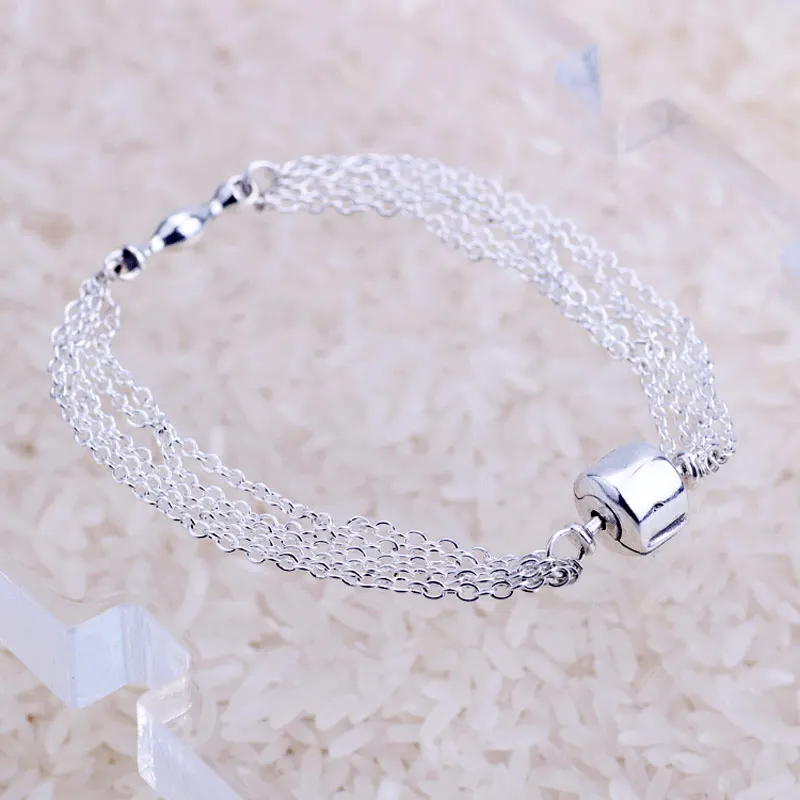 925 пробы серебряный браслет многожильный один зажим станция змея цепь браслет подходит бисера Шарм Diy ювелирные изделия