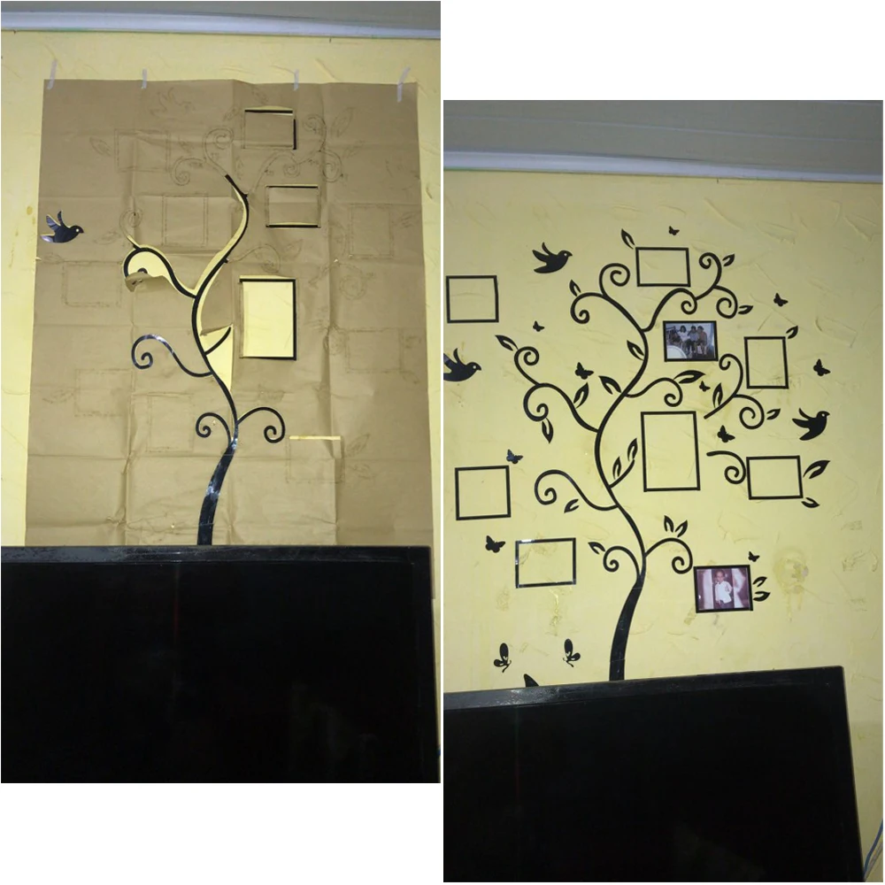 3D DIY сборка, семейная фоторамка, дерево, домашний декор, дизайн, гостиная, Ретро стиль, настенные художественные наклейки, плакат, фоторамки, Pegatinas