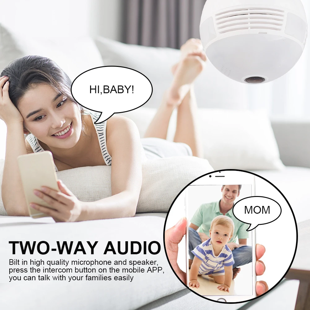 360 Degree LED Light 1080P Wireless Panoramic Home Security Security WiFi CCTV Fisheye Bulb Lamp IP Camera Two Ways Audio