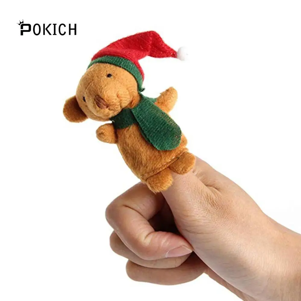 Pokich 5pcs/set Christmas Santa Claus Friends Finger Plush Toys Child Baby Favor Dolls Boys Girls Finger Puppets